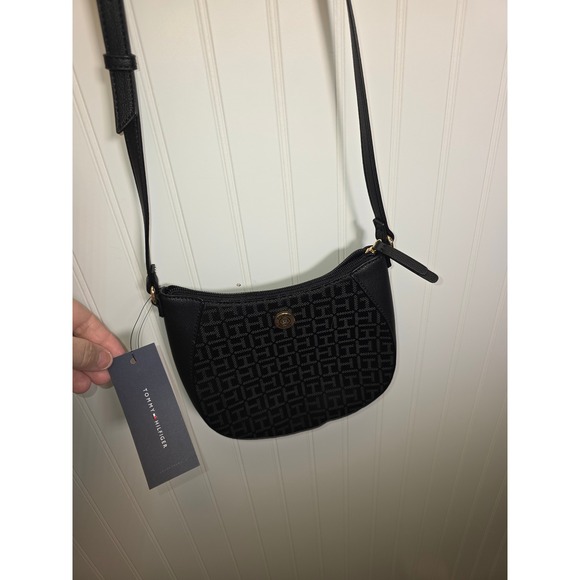 Tommy Hilfiger Handbags - Tommy Hilfiger Black Monogram Jacquard Crossbody Bag Gold Hardware NWT